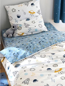 Set met dekbedovertrek + kussensloop voor kinderbed COSMOS Basics - blauw/meerkleurig