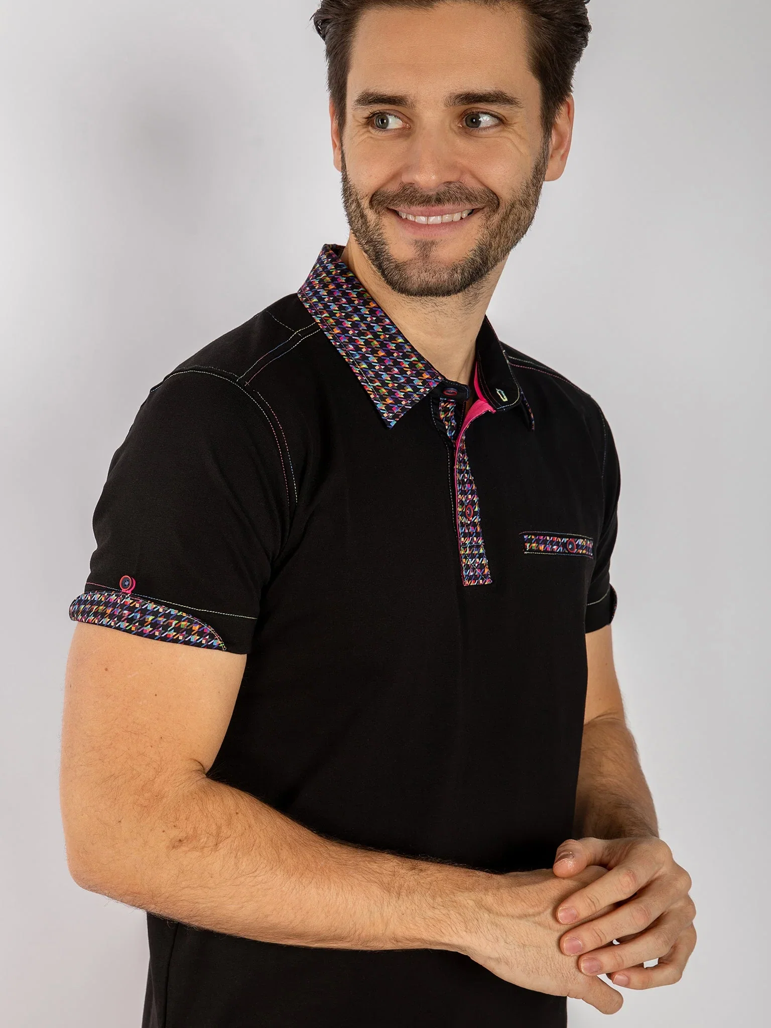 Image of SIGNATURE POLO SHIRT WITH DOGTOOTH INSERT