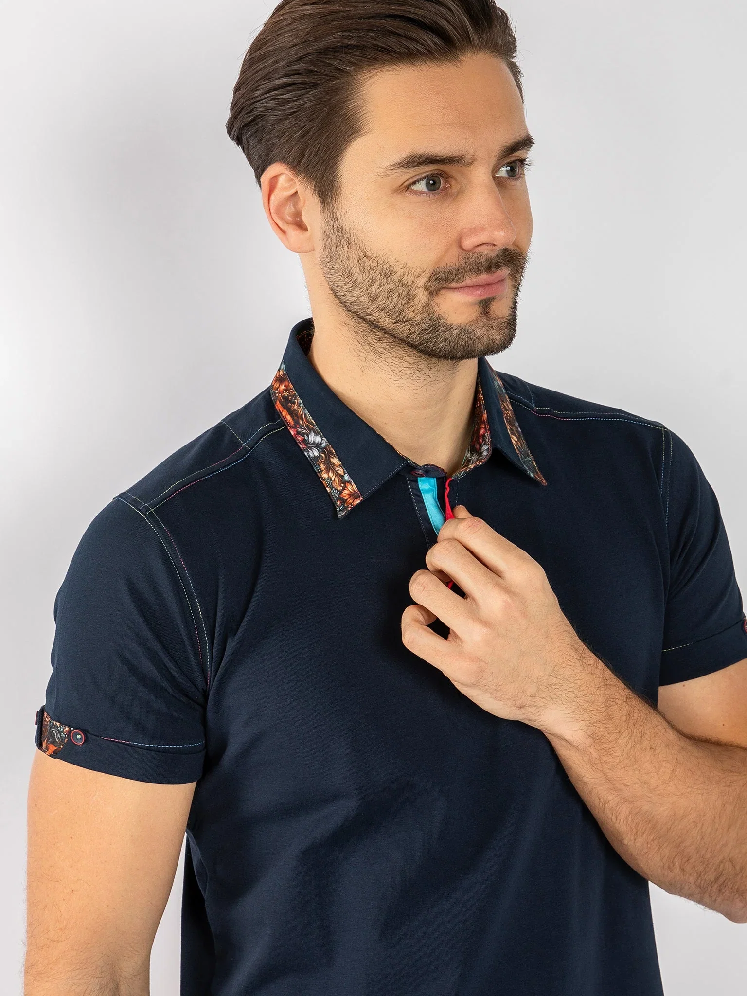 Image of SIGNATURE POLO SHIRT WITH LEAVES INSERT