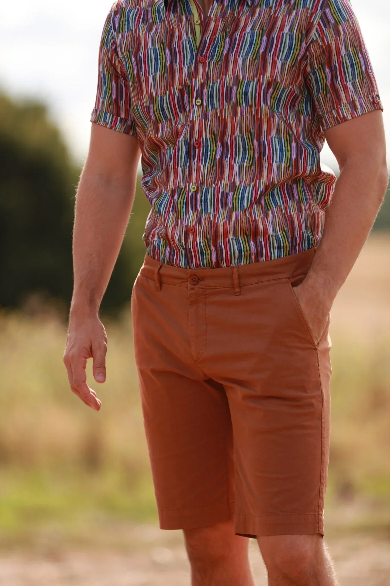 Image of CLAUDIO LUGLI COTTON BLEND CHINO SHORTS 24