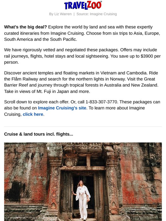 Bucket-list cruise tours incl. flights, up to $3900 off