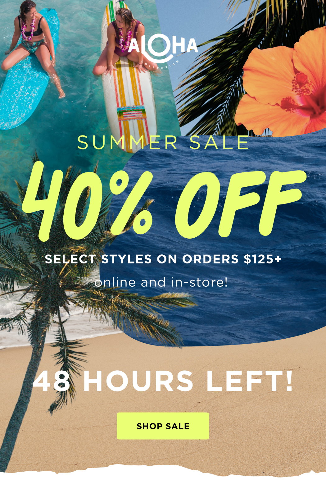40% OFF select styles on orders $125+ online and in-store.  CTA: SHOP SALE