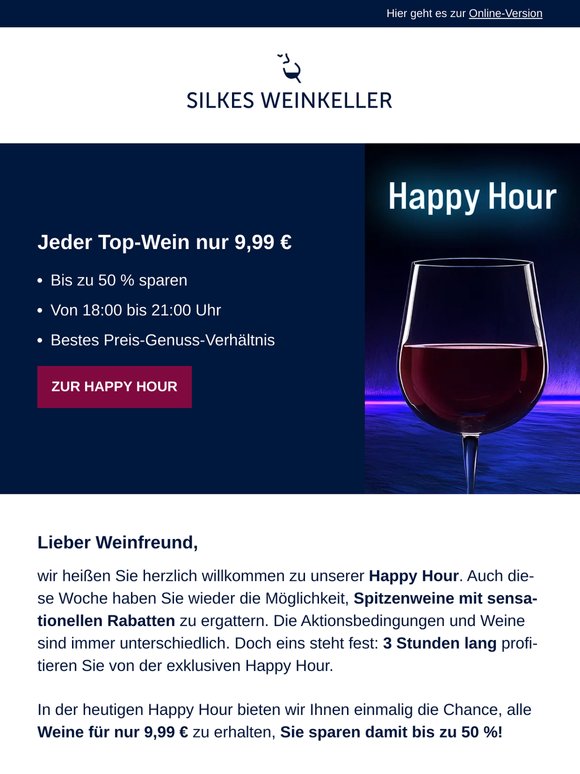 Happy Hour: Jeder Wein nur 9,99 €