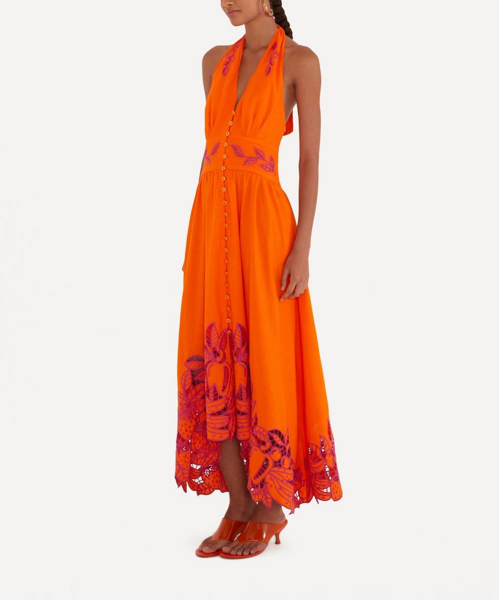 FARM Rio Orange Fruit Richelieu Maxi Dress