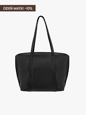 Black leather tote bag with long handles, Mother's Day 10% discount
