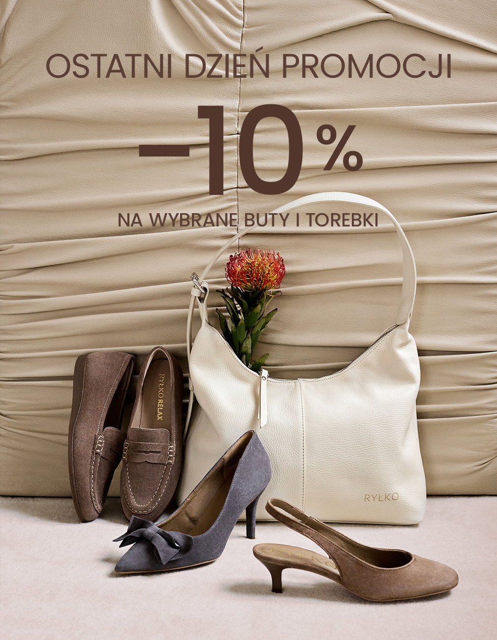 Promotion poster with 10% discount on selected shoes and handbags.