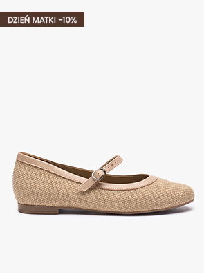 Beige woven Mary Jane flat shoe with strap, Mother's Day 10% discount