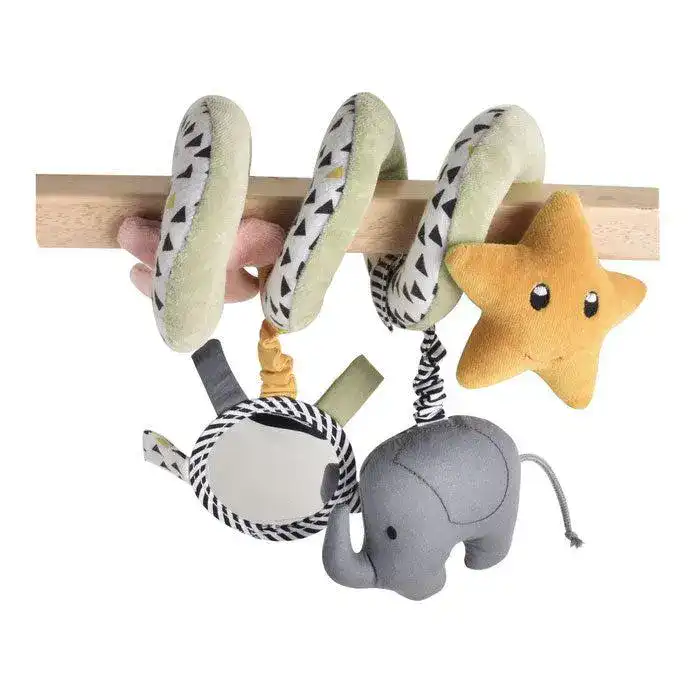 Tikiri Organic Elephant Spiral Pram Toy lots of activities for baby made with GOTS certified organic cotton spiral shape attaches to the pram or cot T...
