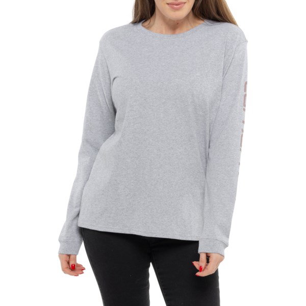 Carhartt 103401 Plus Dearborn Loose Fit Heavyweight Sleeve Logo T-Shirt for Women | Heather Grey | Size 2X/Regular | Cotton