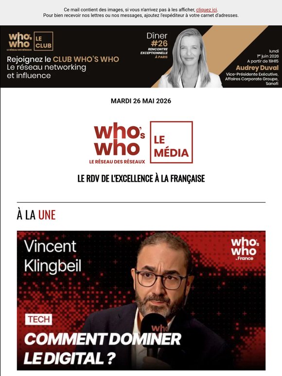 Aujourd'hui dans WHO'S WHO : Vincent Klingbeil, Olivier Wigniolle, la villa Windsor ...