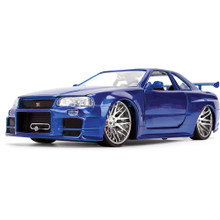 BRIAN's Fast & Furious 50th Anniversary Nissan Skyline GT-R - Brush Blue Chrome Finish 1:24 Scale Diecast Model Car by Jada Toys