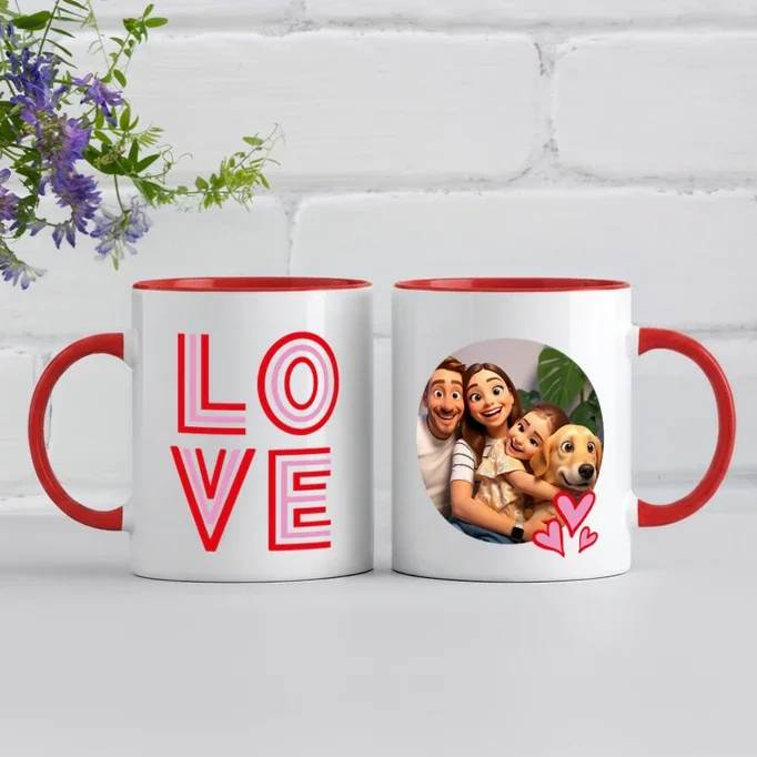 Effet animation 3d mug love 3 cœurs photo personnalisée