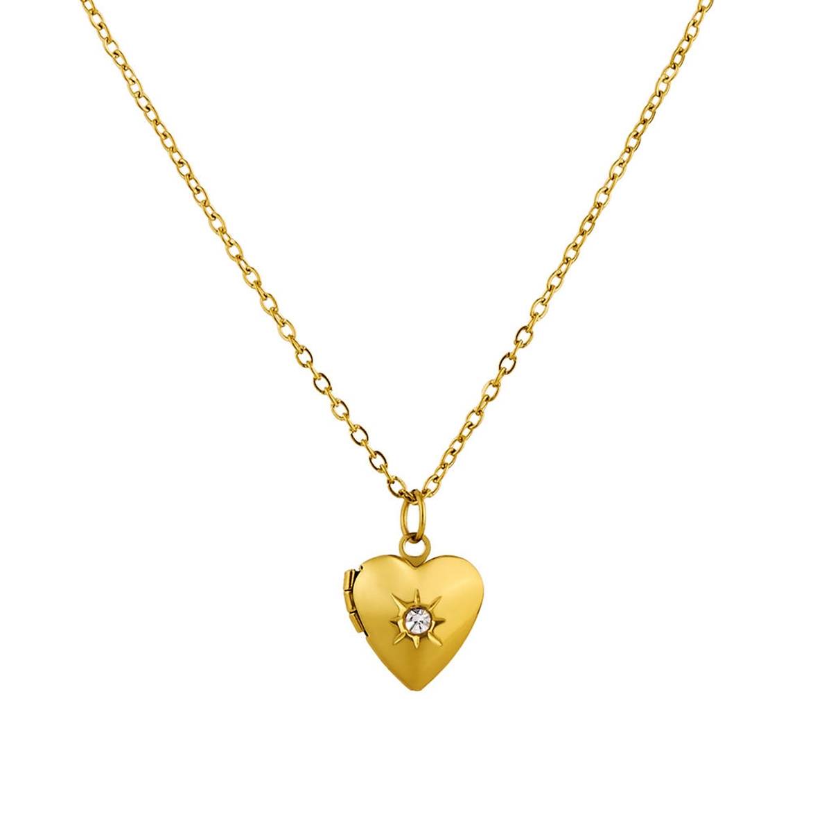 Over & Over Gold Stainless Steel CZ Heart Locket