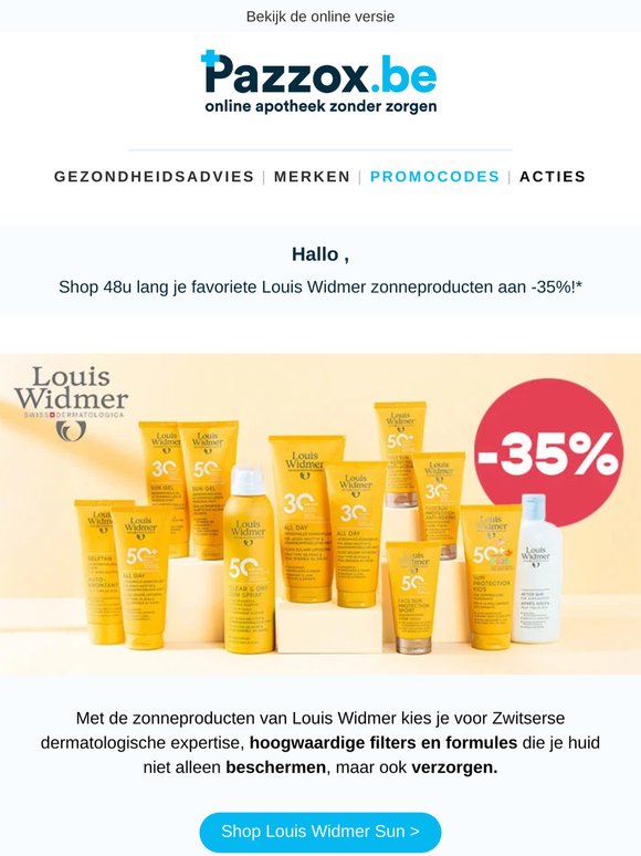 -35% op zonnebescherming van Louis Widmer ☀️