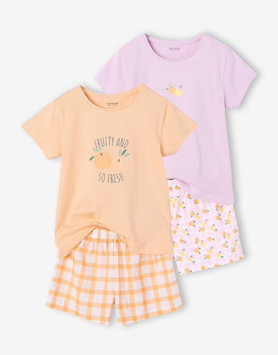 Pack of 2 girls' cotton pyjama shorts