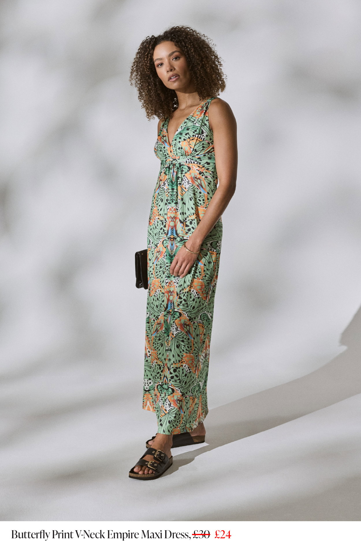 Butterfly Print V-Neck Empire Maxi Dress | Shop Now