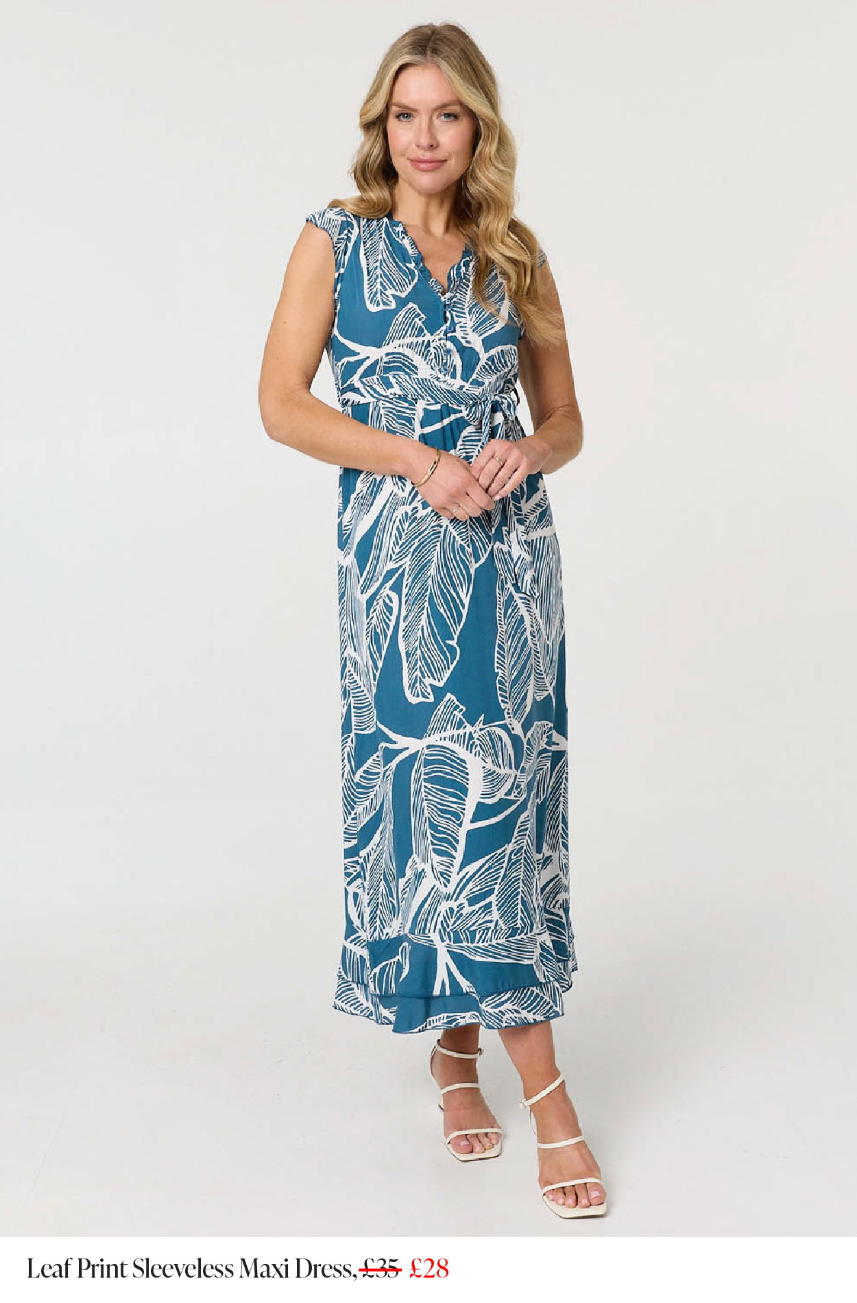 Leaf Print Sleeveless Maxi Dress | Shop Now