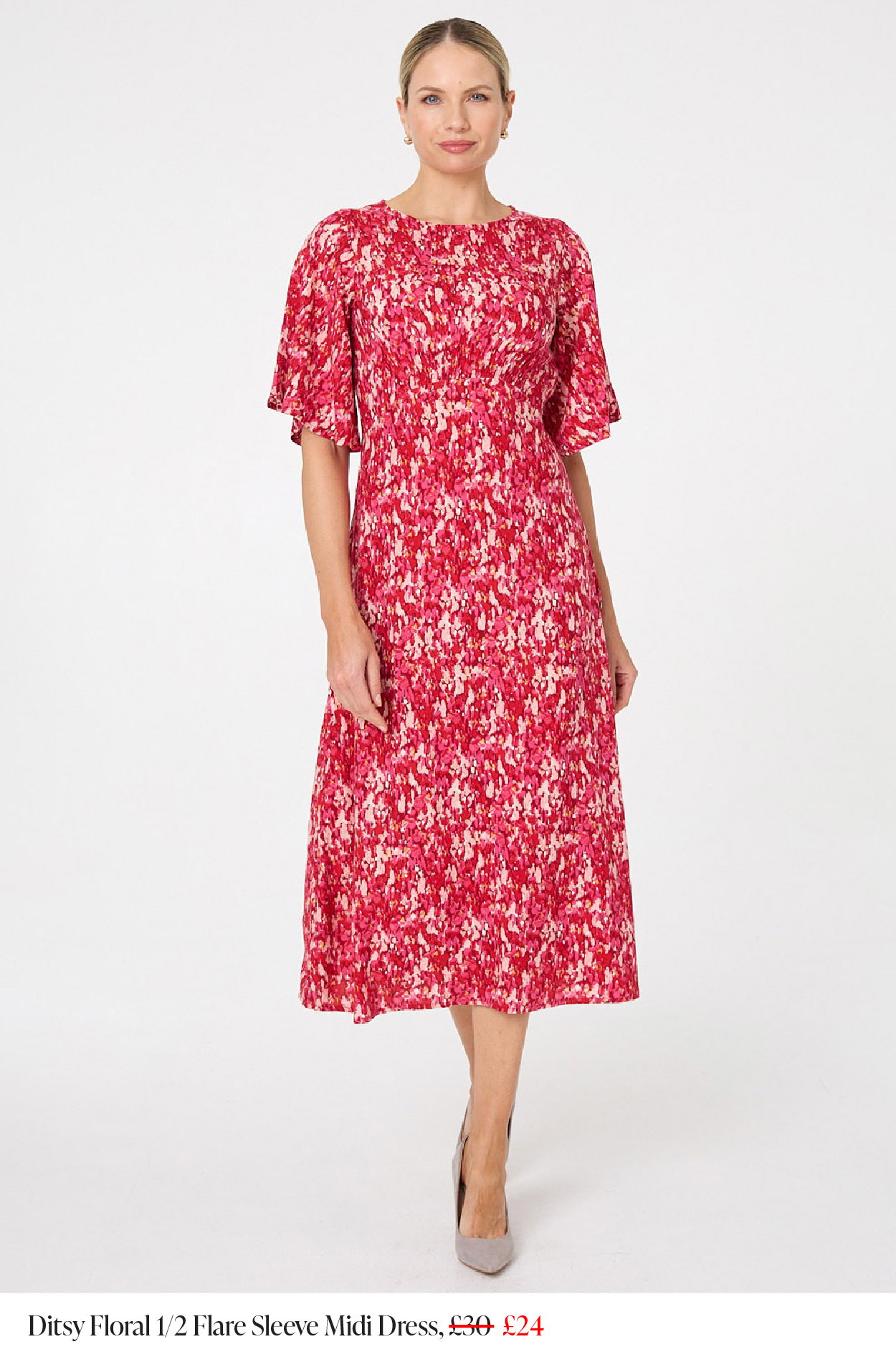 Ditsy Floral 1/2 Flare Sleeve Midi Dress | Shop Now