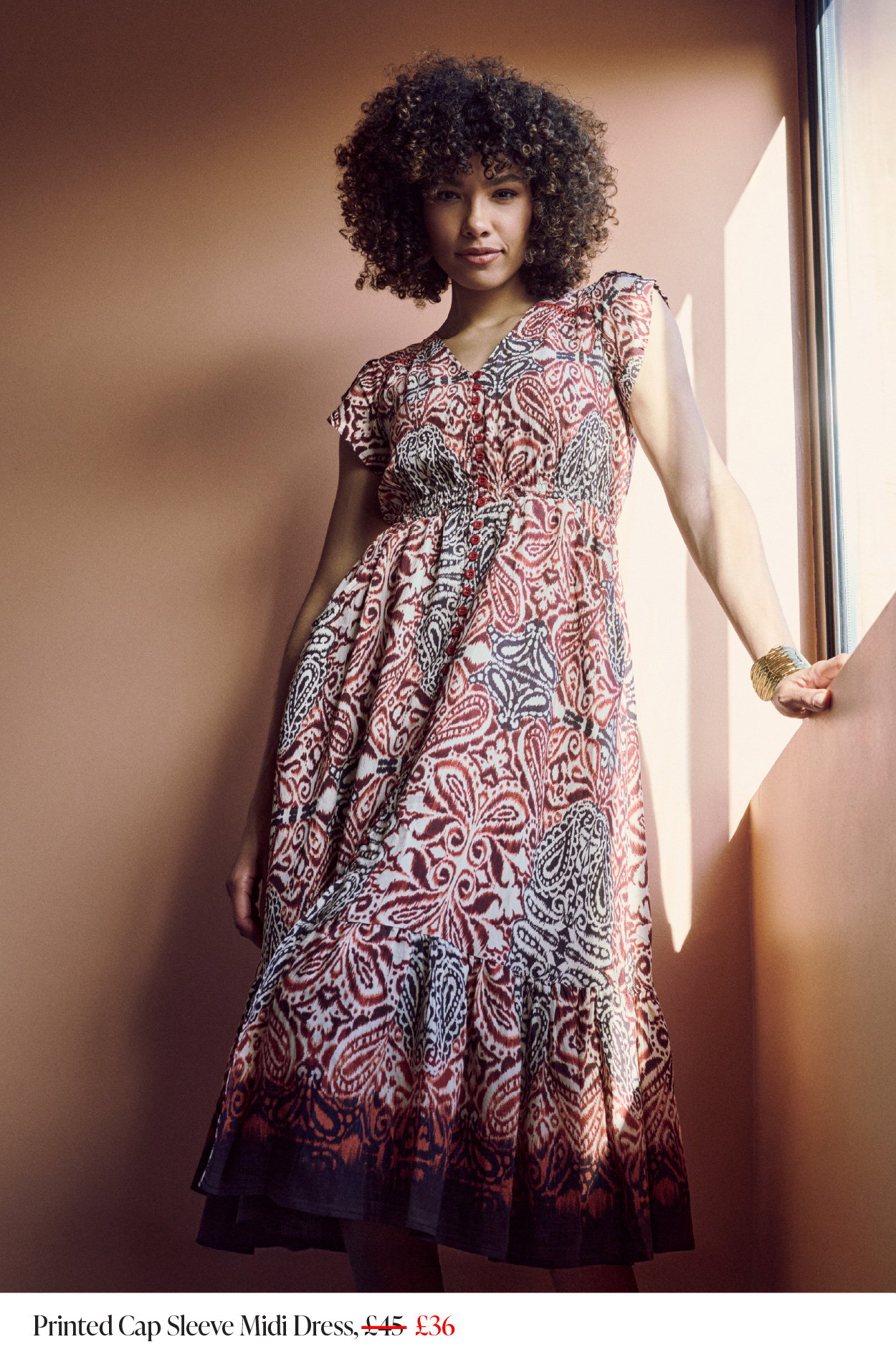Printed Cap Sleeve Midi Dress | Shop Now