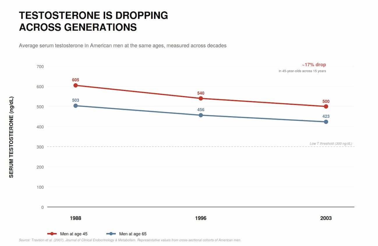 Testosterone declining across generations: men at age 45 and age 65 measured in 1988, 1996, and 2003