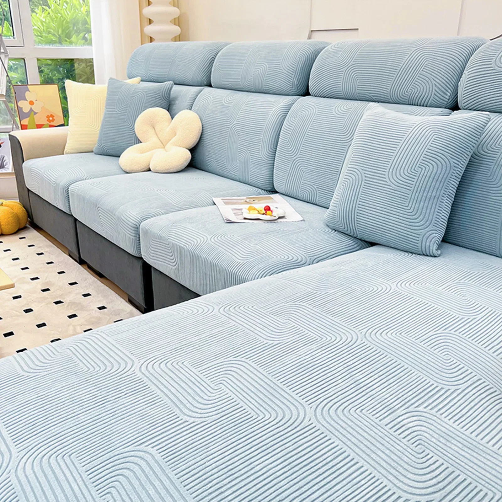  Serene Maze Stretch Sofa Cover – Anti-Scratch, Full-Cover Pet Protector