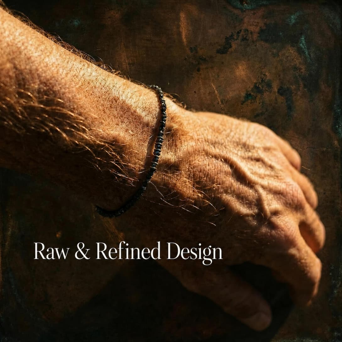 Raw black diamond bracelet, wrist detail.