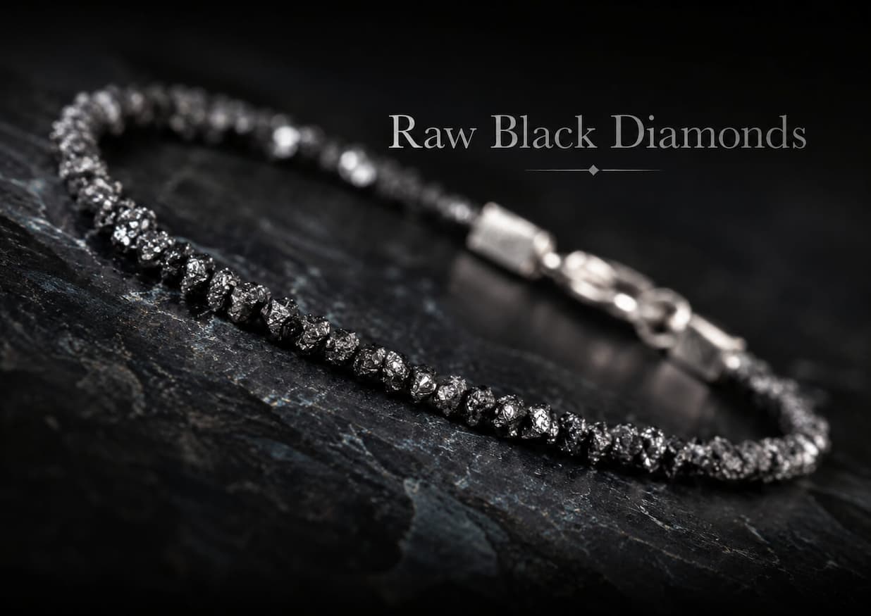Adamas — The Unconquerable. Raw black diamond bracelets.