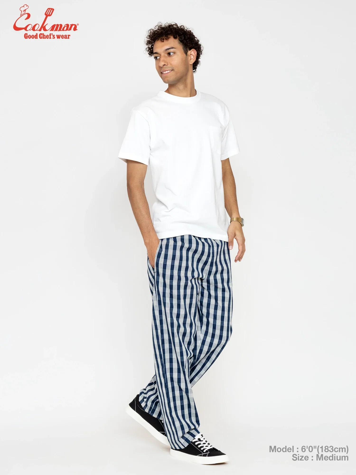 Image of Chef Pants Semiwide -  PALAKA Check : Navy