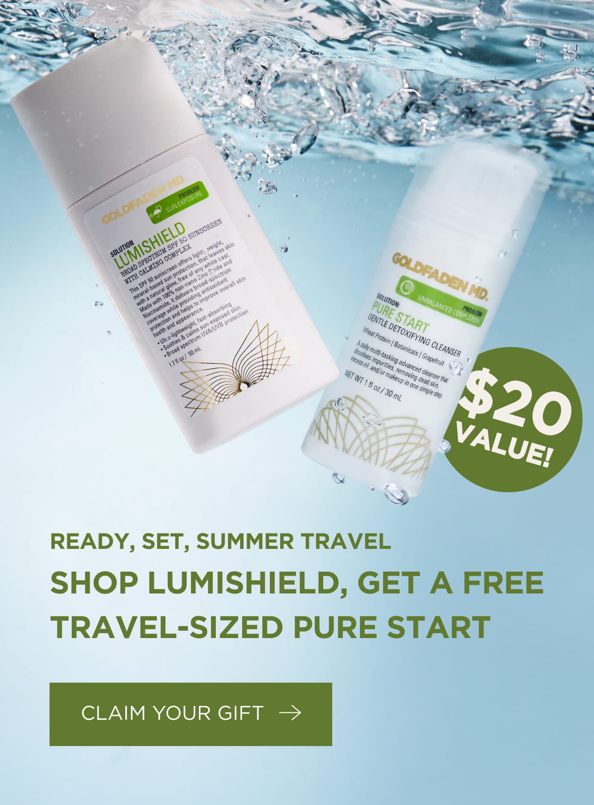 Ready, Set, Summer Travel. Shop LumiShield, Get A FREE Travel-Sized Pure Start
