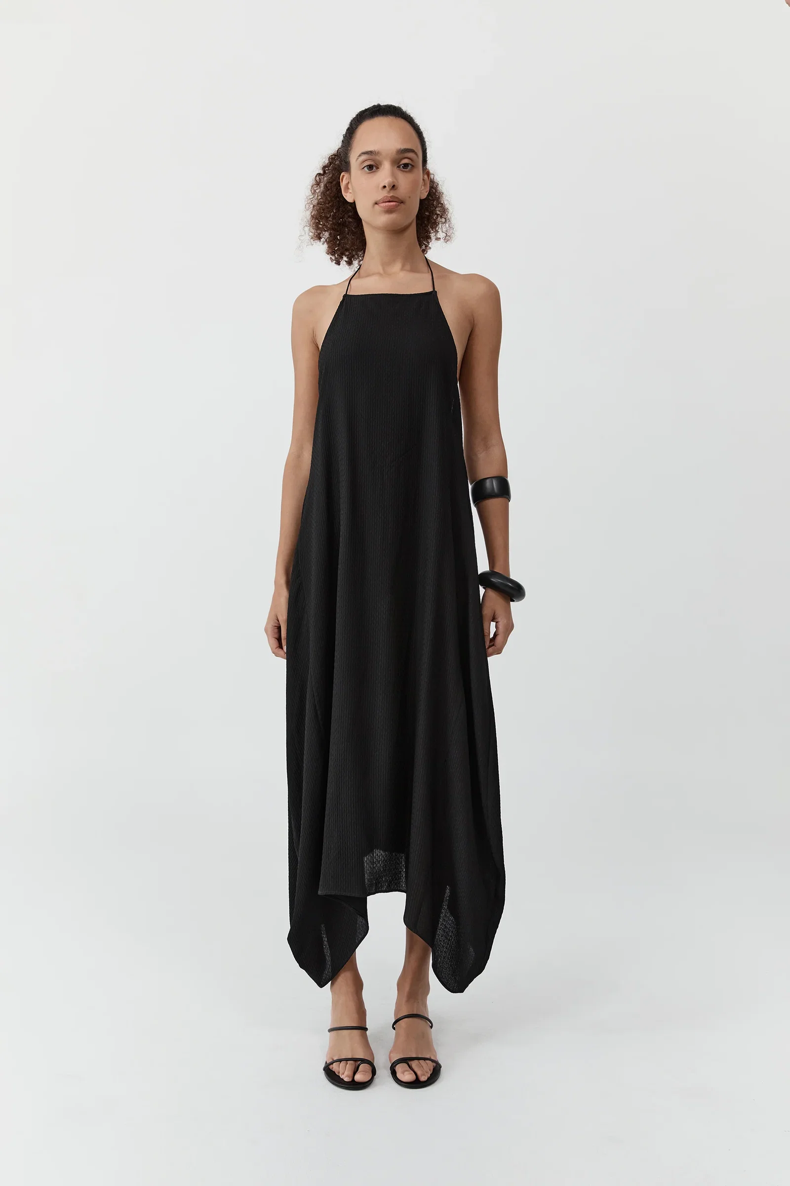 Image of Textured Weave Halter Dress - Black