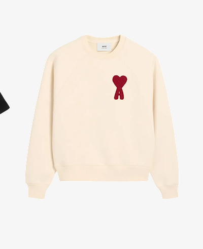 AMI Paris Ami De Coeur Embroidered Patch Sweatshirt in Beige