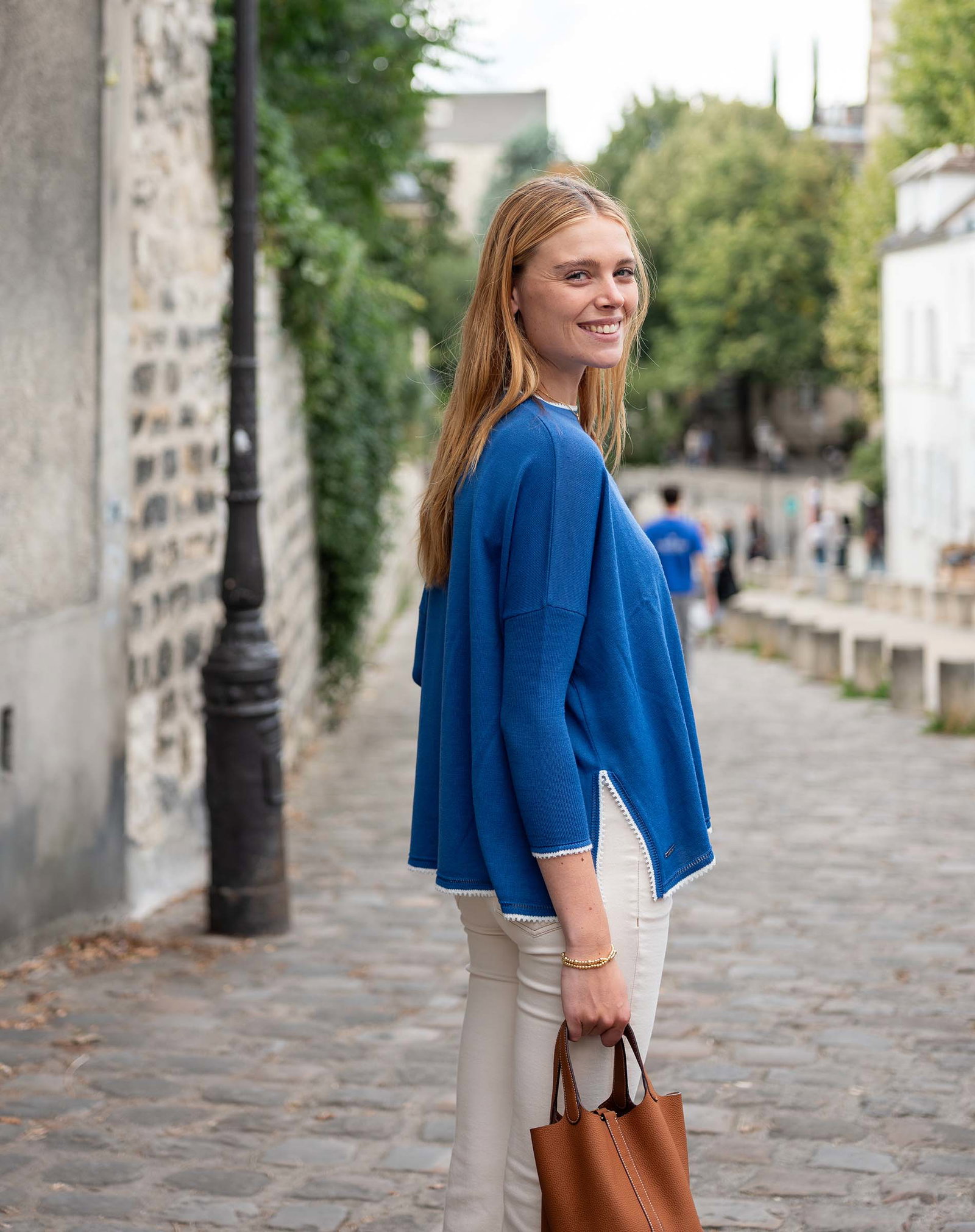 Catalina Crochet Trim Sweater in Royal