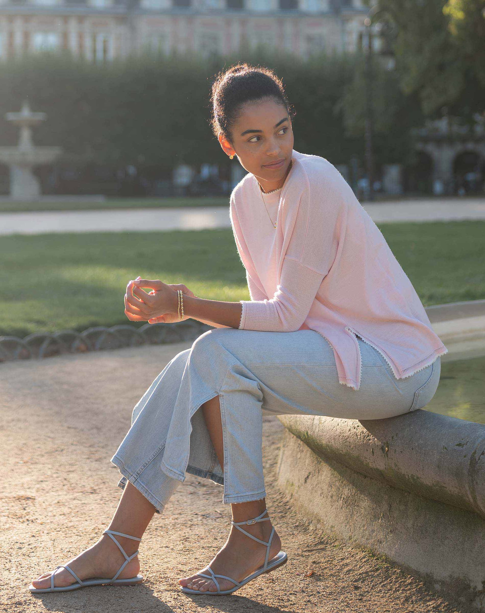 Catalina Crochet Trim Sweater in Blush