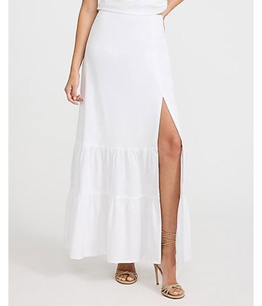 Stretch Cotton Poplin High Waisted Tiered Maxi Skirt