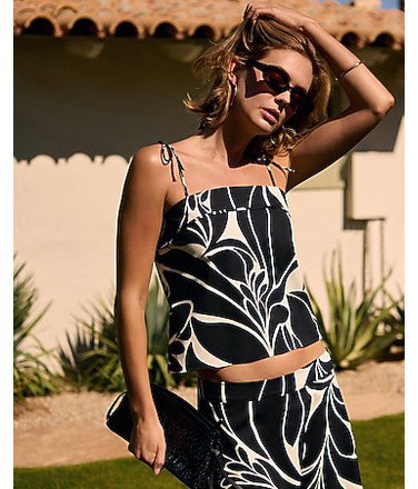Poplin Floral Square Neck Tie Strap Cami