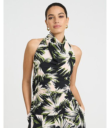 Printed Halter Cowl Neck Tank