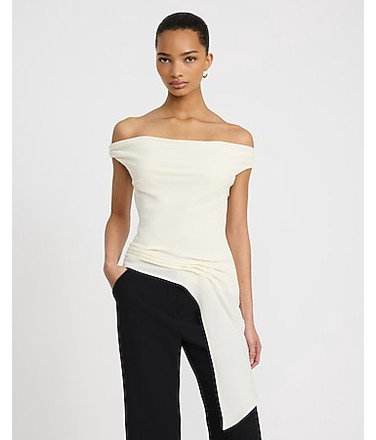Off The Shoulder Cowl Back Draped Side Top