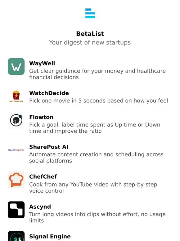 WayWell, WatchDecide, Flowton, SharePost AI, ChefChef, and more