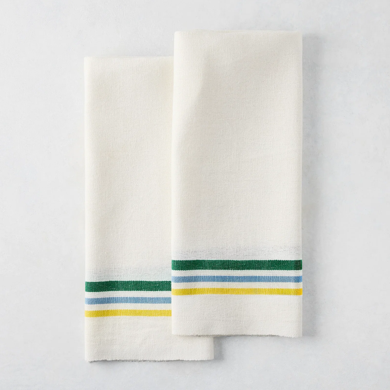 Image of Blue, Green, and Yellow Triple Stripe Hand Towel, Set of 2