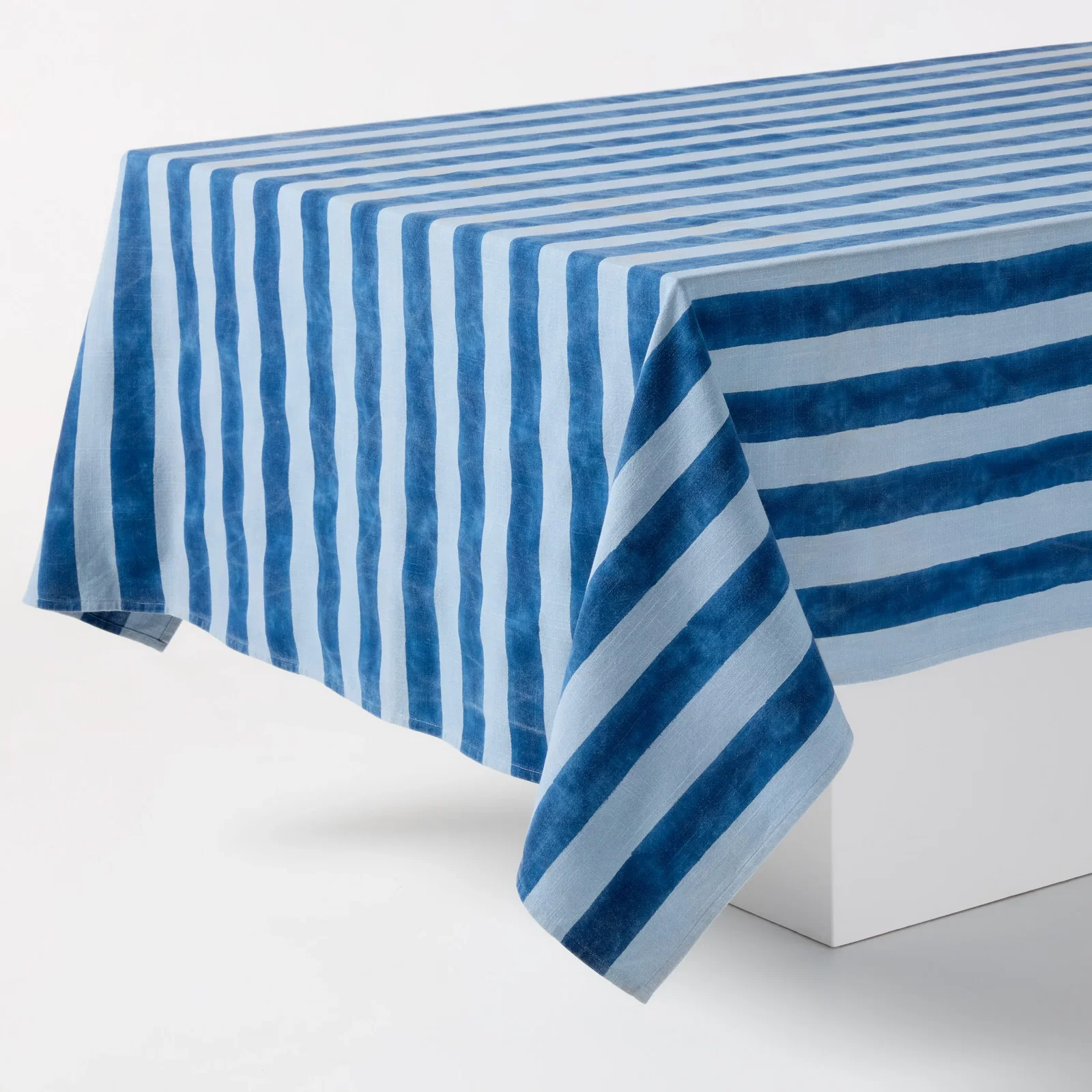 Image of Blue Tonal Hampton Stripe Cotton Tablecloth