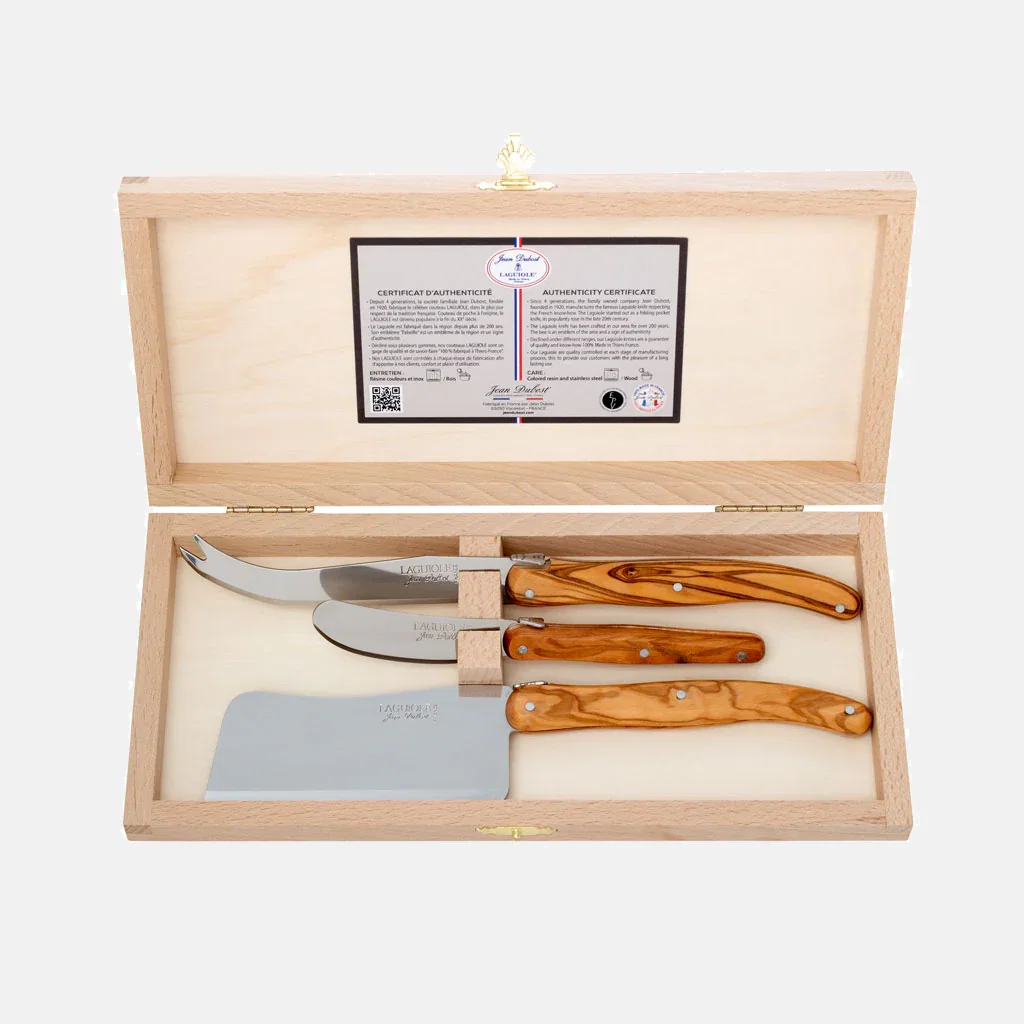 Image of Jean Dubost Olive Wood 3-Piece Cheese Knife Set