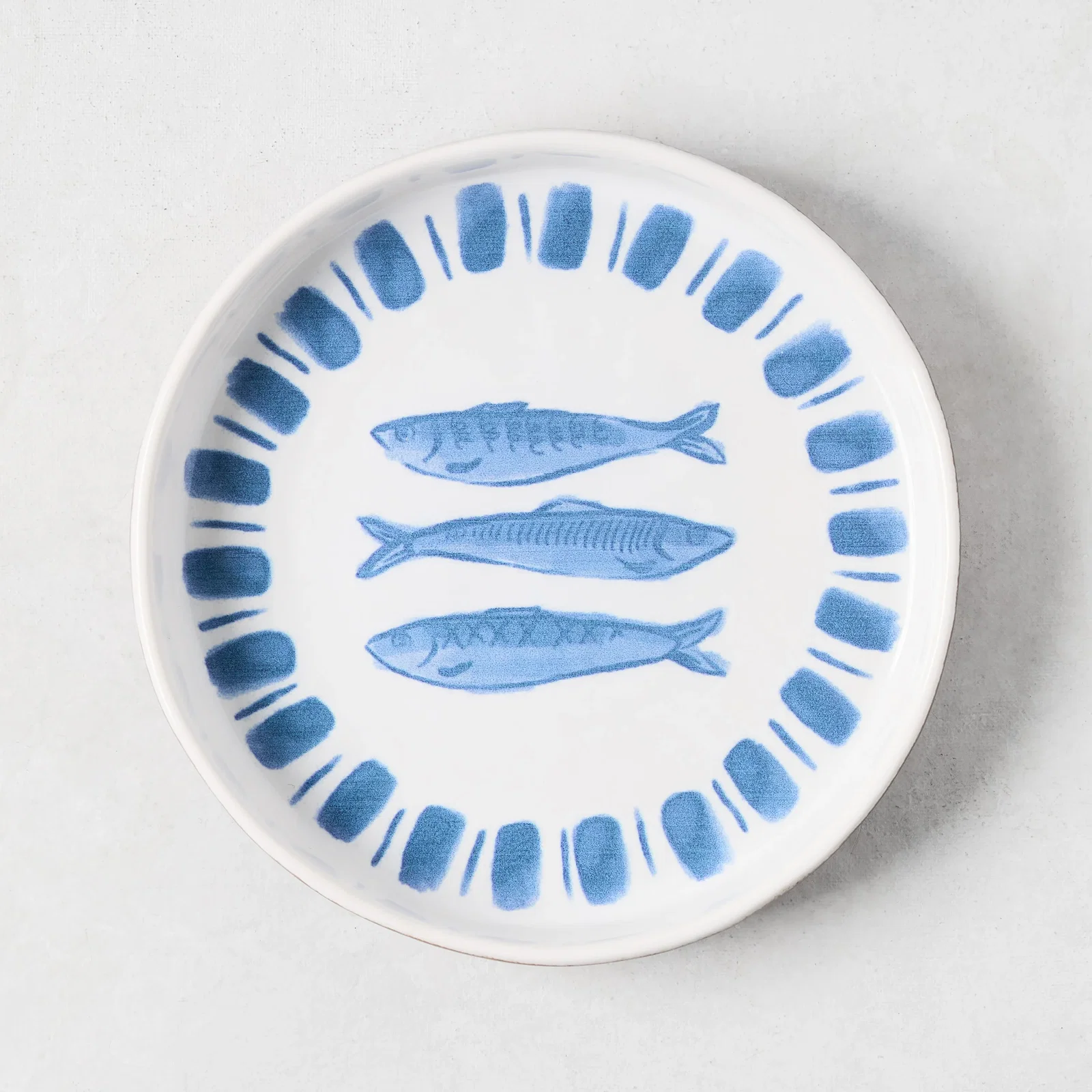 Image of Painted Blue Sardine Terracotta Salad Plate