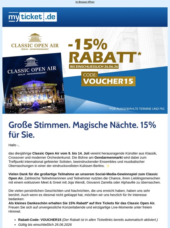 Dankeschön für Ihre Teilnahme – Classic Open Air Berlin