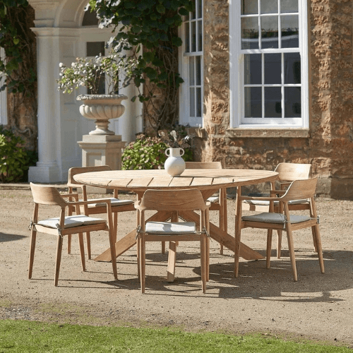 Reuleaux Outdoor 6 Seater Dining Set - Natural Wood & Oatmeal