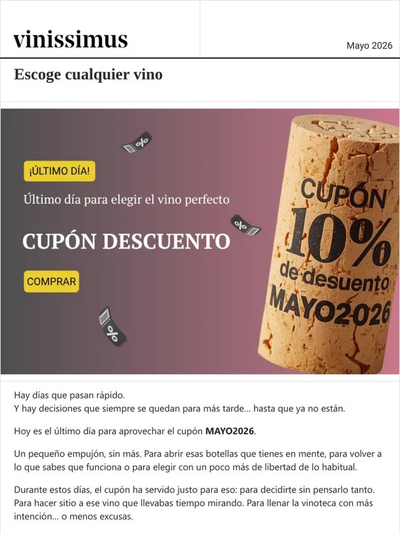 Hoy es el último día para usar el cupón MAYO2026