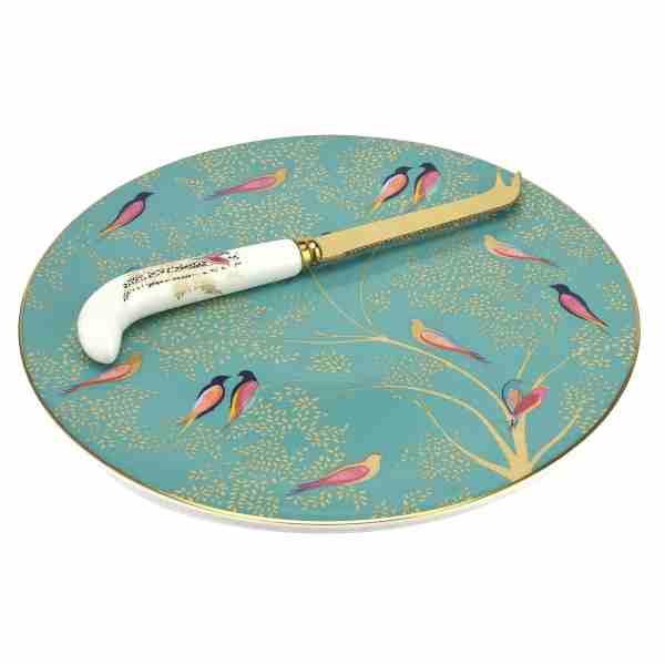 Sara Miller London Chelsea Cheese Plate with Knife, Green