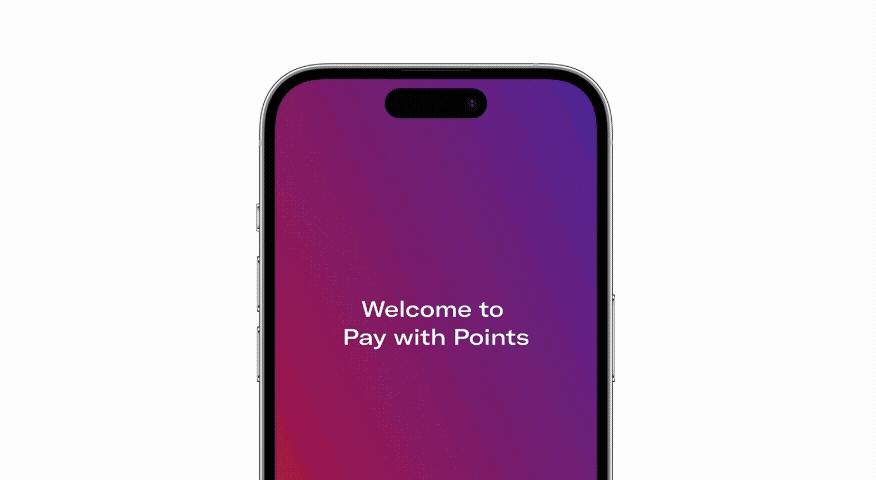 Image: iPhone display. Text: Welcome to Pay with Points