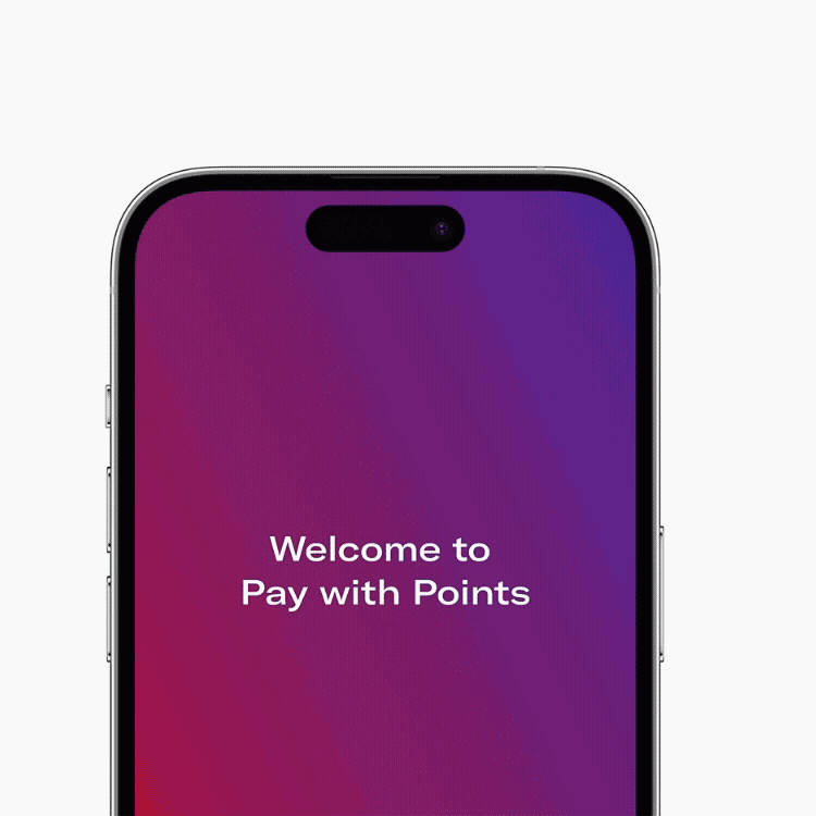 Image: iPhone display. Text: Welcome to Pay with Points