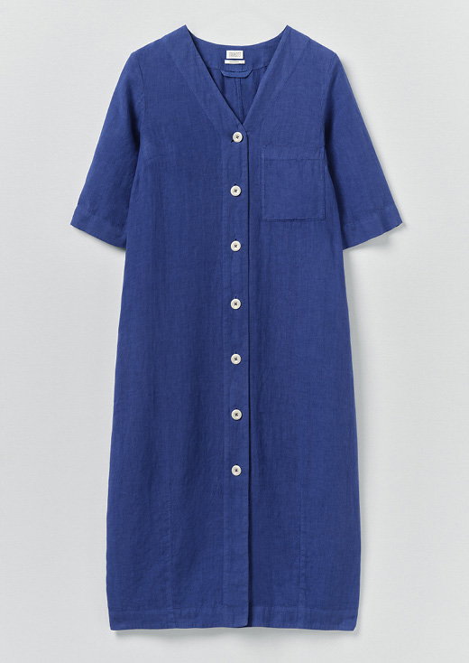 Garment Dyed Linen Button Front Dress