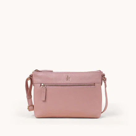 'BECKY' Peach Pebble Grain Real Leather Crossbody Bag